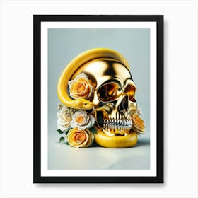 Gold Skull With Roses Art Print