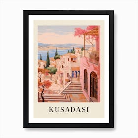 Kusadasi Turkey 3 Vintage Pink Travel Illustration Poster Art Print