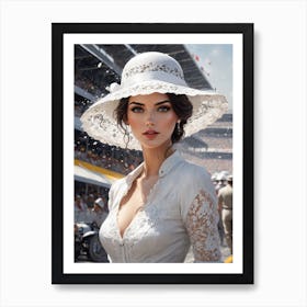 Beautiful Woman In White Hat Art Print