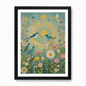 Sun Birds and Flowers Art Print