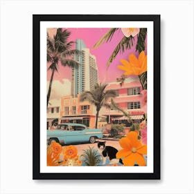Miami Beach   Floral Retro Collage Style 2 Art Print