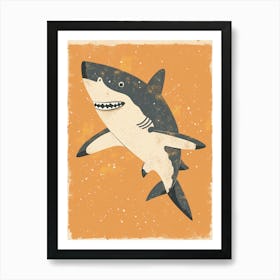 Friendly Shark Orange Background Art Print