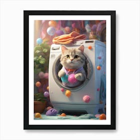 Cat In Washing Machine 10 Art Print