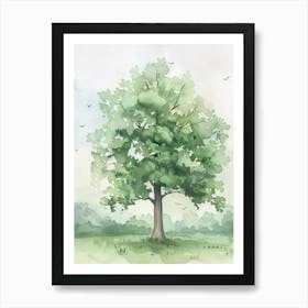 Sycamore Tree Atmospheric Watercolour Painting 4 Art Print