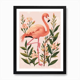 Lesser Flamingo And Oleander Minimalist Illustration 4 Art Print
