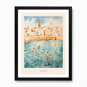 Swimming In Cadiz Spain Watercolour Poster Art Print
