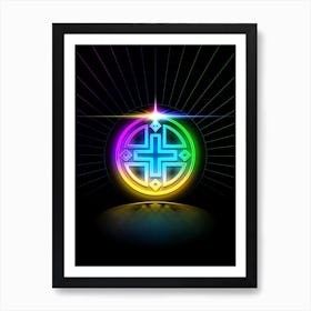 Neon Geometric Glyph in Candy Blue and Pink with Rainbow Sparkle on Black n.0180 Art Print