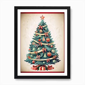 Christmas Tree, Vintage Postcard 1 Art Print