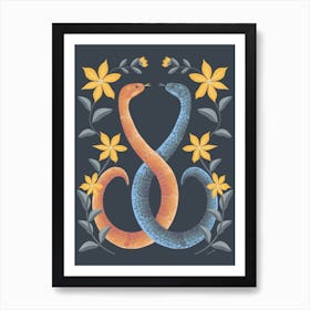 Snakes Entwined With Flowers Art Print