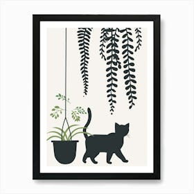 Cat And Plant Art Print