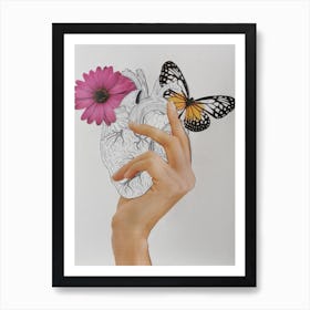 Heart And Butterflies Art Print