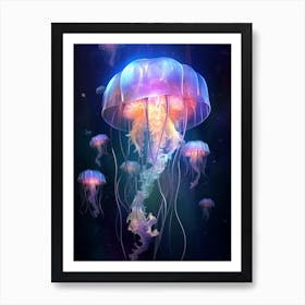 Turritopsis Dohrnii Importal Jellyfish Neon Illustration 7 Art Print