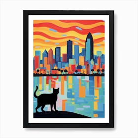 San Diego, United States Skyline With A Cat 2 Art Print