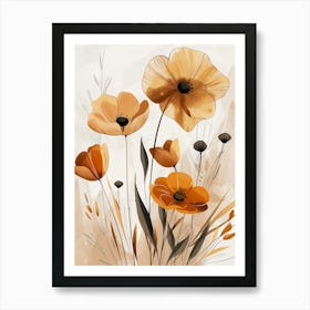 Flowers In Beige, Brown And White Tones, Using Simple Shapes In A Minimalist And Elegant 15 Art Print