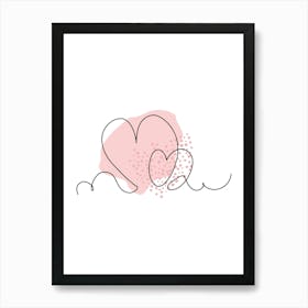 Line art heart with pink abstract spot 3 Art Print