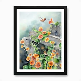 Hummingbirds And Flowers 1 Art Print