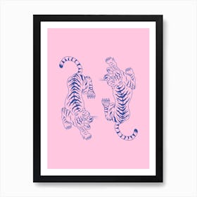 Pink And Blue Tigers Art Print