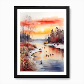 Ducks In The Water . 1 Art Print