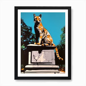 A Painting Of A Cat In Parque Del Retiro, Spain In The Style Of Pop Art 02 Art Print