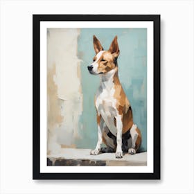 Basenji Dog, Painting In Light Teal And Brown 3 Art Print