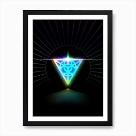 Neon Geometric Glyph in Candy Blue and Pink with Rainbow Sparkle on Black n.0030 Art Print