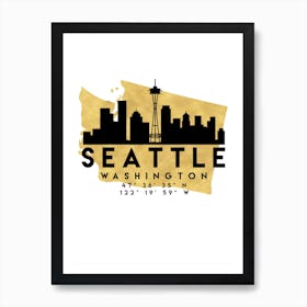 Seattle Washington Silhouette City Skyline Map Art Print