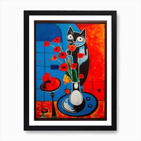 Gladoli With A Cat 2 Surreal Joan Miro Style  Art Print