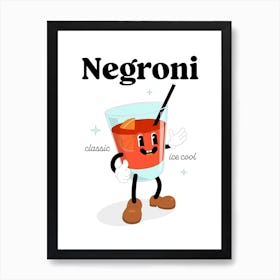 Negroni Cocktail Vintage Retro Cartoon Illustration Poster