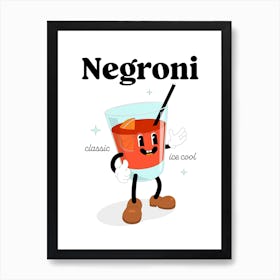 Negroni Cocktail Vintage Retro Cartoon Illustration Art Print