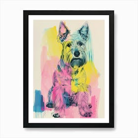 Scottish Terrier Dog Pastel Line Watercolour Illustration  2 Art Print