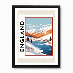 Retro Winter Stamp Poster Lake District United Kingdom 3 Art Print