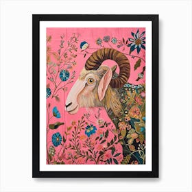 Floral Animal Painting Ram 4 Art Print