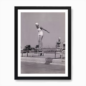 Vintage Swimming Black And White Art Print