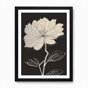 Dahlia Line Art Flowers Illustration Neutral 9 Art Print