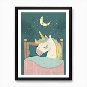 Pastel Storybook Style Unicorn Sleeping In A Duvet With The Moon 1 Art Print