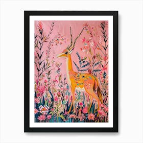 Floral Animal Painting Gazelle 2 Art Print