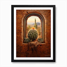 Golden Barrel Cactus On A Window  1 Art Print