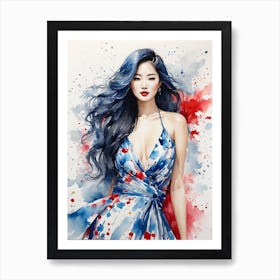 Asian Woman With Blue Hair Art Print