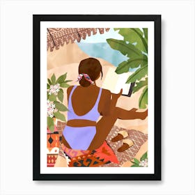 Woman Reading On The Beach Art Print