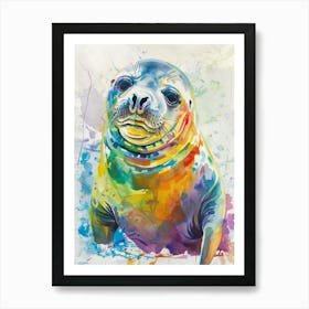 Elephant Seal Colourful Watercolour 2 Art Print