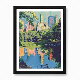 Central Park New York Colourful Silkscreen Illustration 1 Art Print