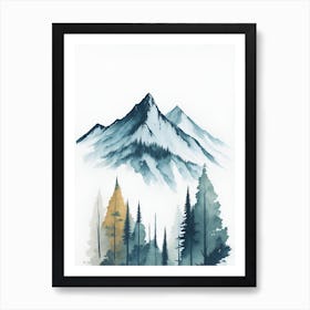 Mountain And Forest In Minimalist Watercolor Vertical Composition 63 Art Print