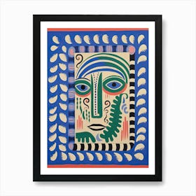 Folk Abstract Face Illustration 0 Art Print