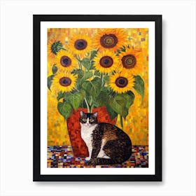 Sunflower With A Cat4 Art Nouveau Klimt Style Art Print