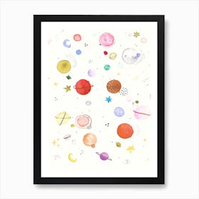 Moon and Stars - Multicolour Art Print