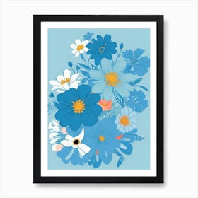 Beautiful Flowers Illustration Vertical Composition In Blue Tone 10 Art Print