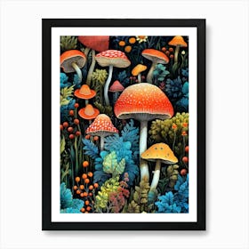 Mushrooms In The Forest nature illustration 2 Art Print