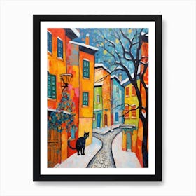 Cat In The Streets Of Budapest   Hungary With Snow 1 Art Print