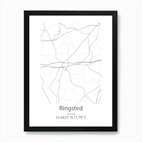 Ringsted,Denmark Minimalist Map Art Print