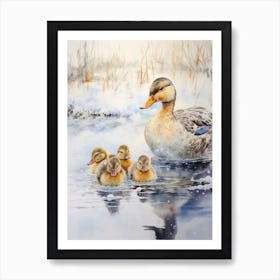 Snowy Duck Winter Painting Mixed Media 1 Art Print